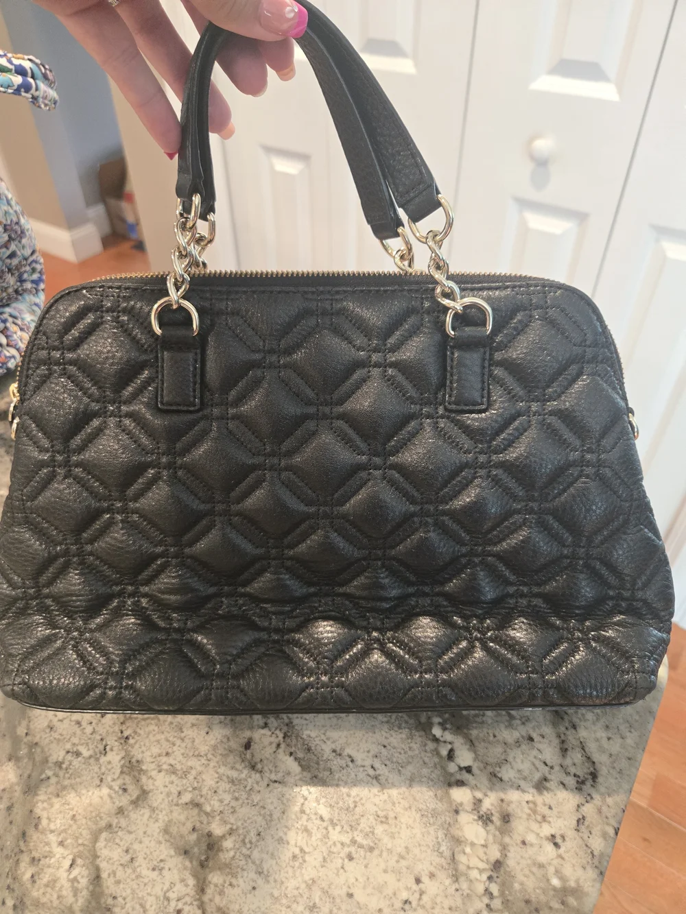 kate spade Black Quilted Leather Satchel with Gold Hardware